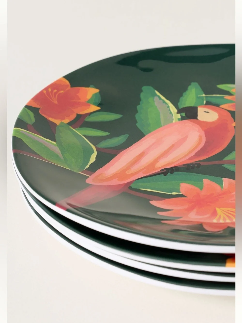 Anthropologie Melamine Plates Dessert Tropical Birds 8.5”  FARM Rio Set of 4